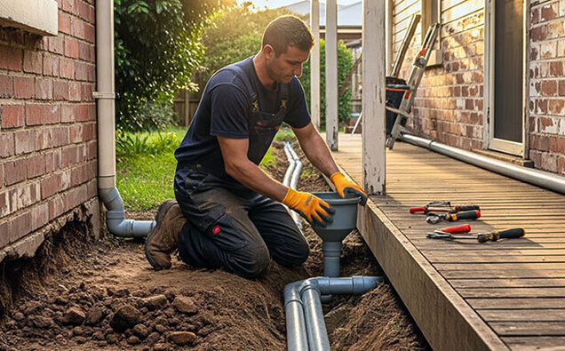 Plumber Installing Drain Pipe