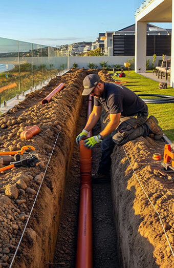 Plumber Installing Drainage Pipe