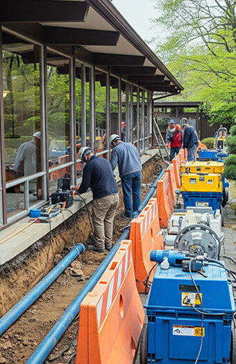 Plumbers Working Pipe Trench